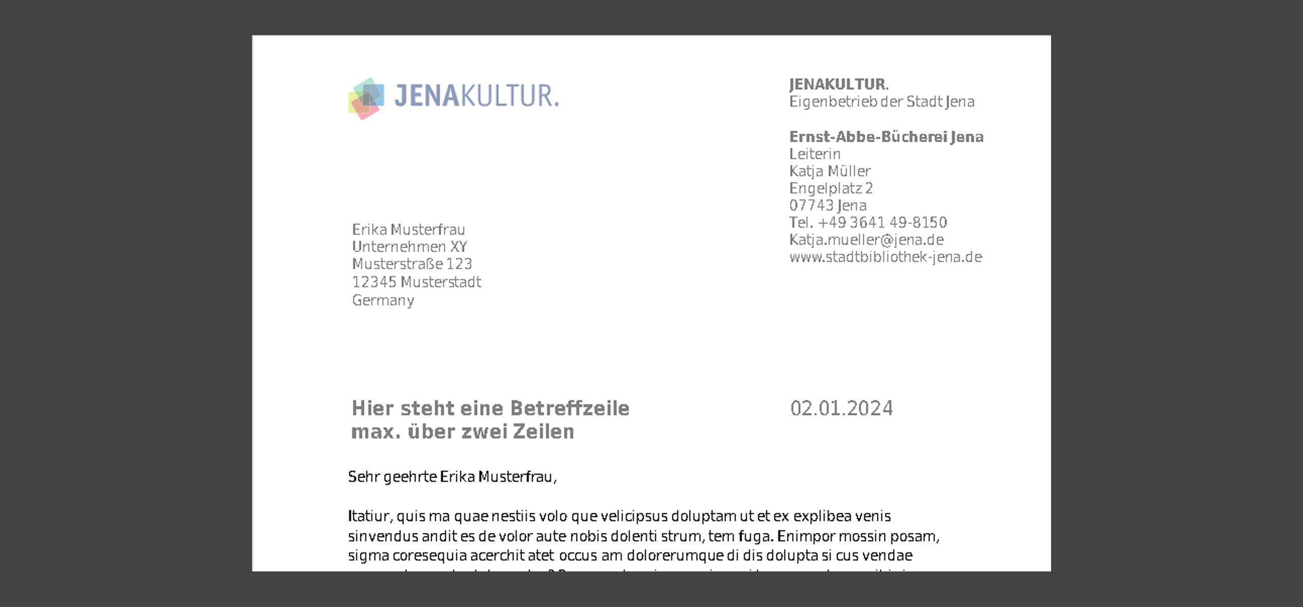 Ansicht der JenaKultur-Textvorlage am Beispiel EAB Jena