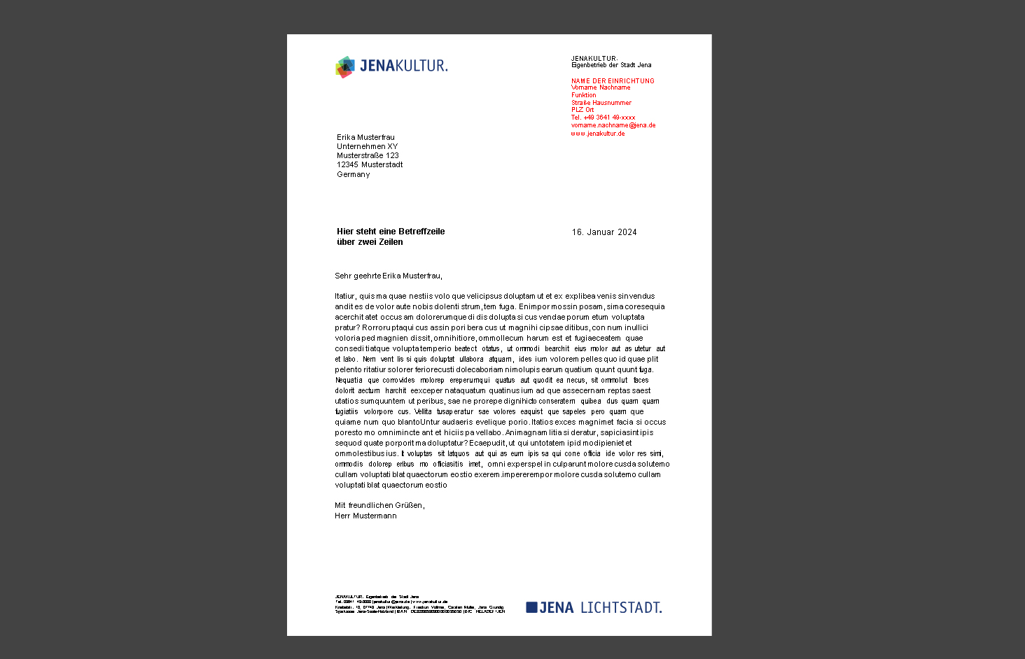 Ansicht der JenaKultur-Briefvorlage