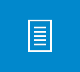 Kachel mit blauem Hintergrund und weißem Icon für Geschäftsausstattung: Papier mit Schrift