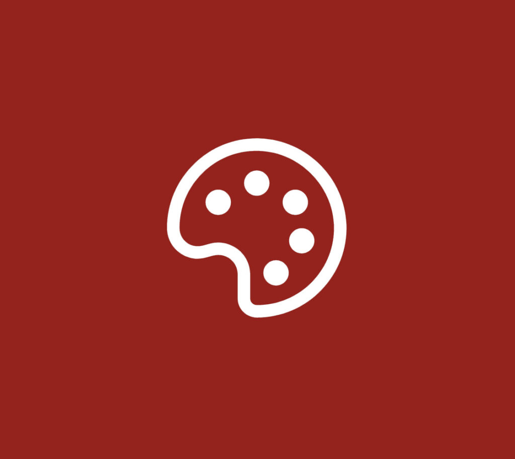 Eine Farbpalette auf einem dunkelrotem Grund