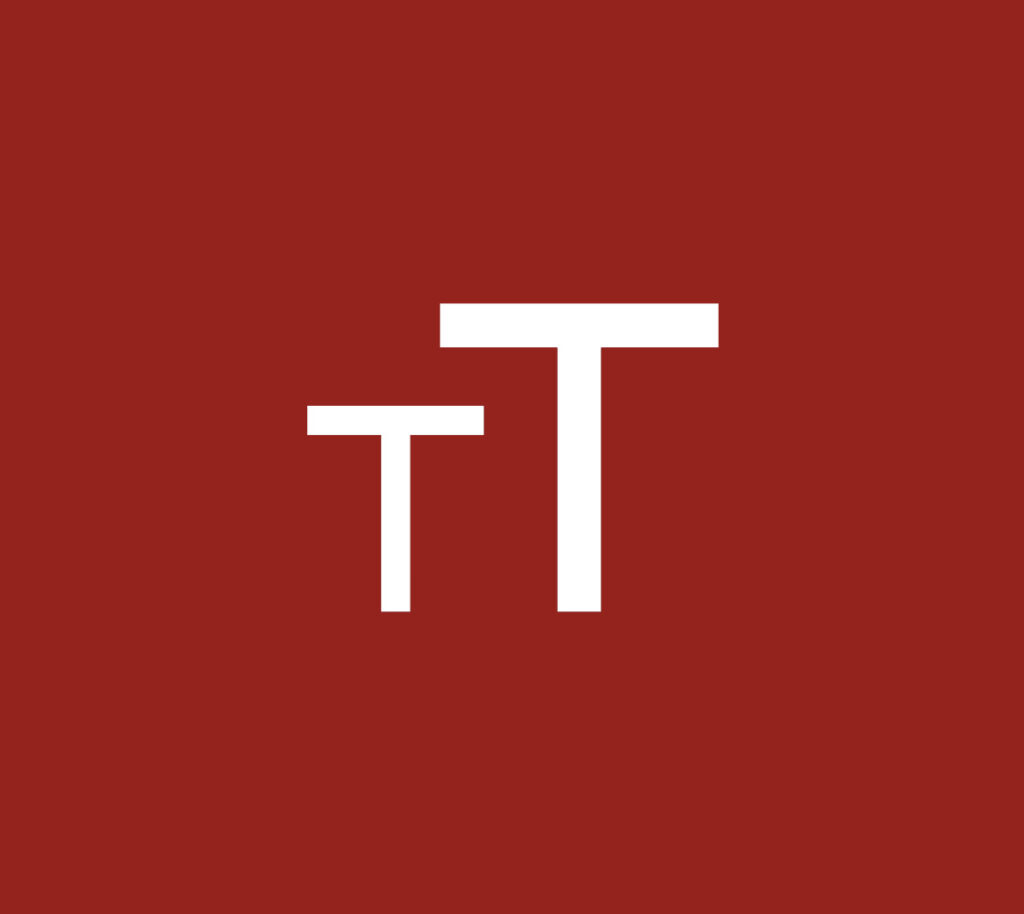 Ein großes und kleines T auf dunkelrotem Grund