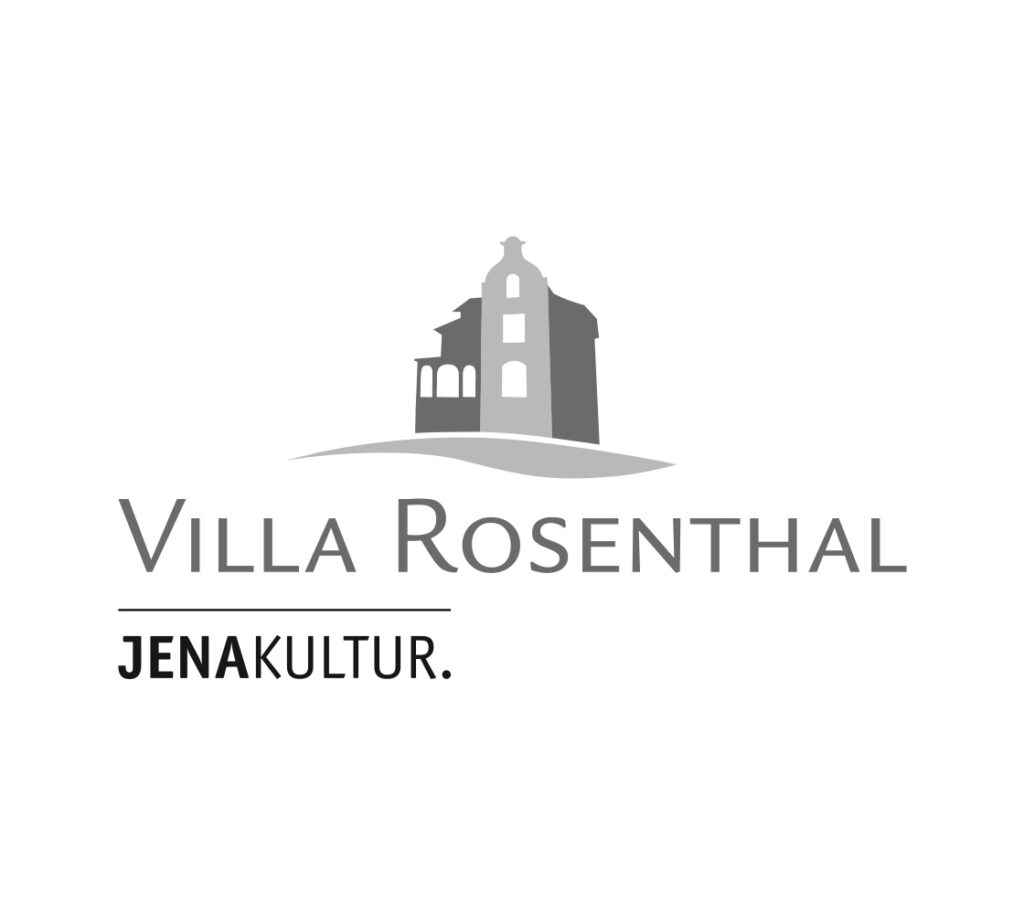 Villa Rosenthal Logo in Graustufen gehalten mit Unterzeile JenaKultur. auf weißem Grund