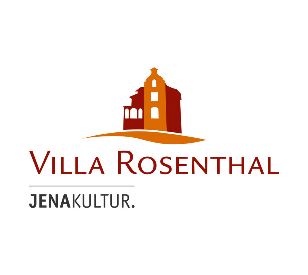 farbiges Villa Rosenthal Logo in rot-orange gehalten mit Unterzeile JenaKultur. auf weißem Grund