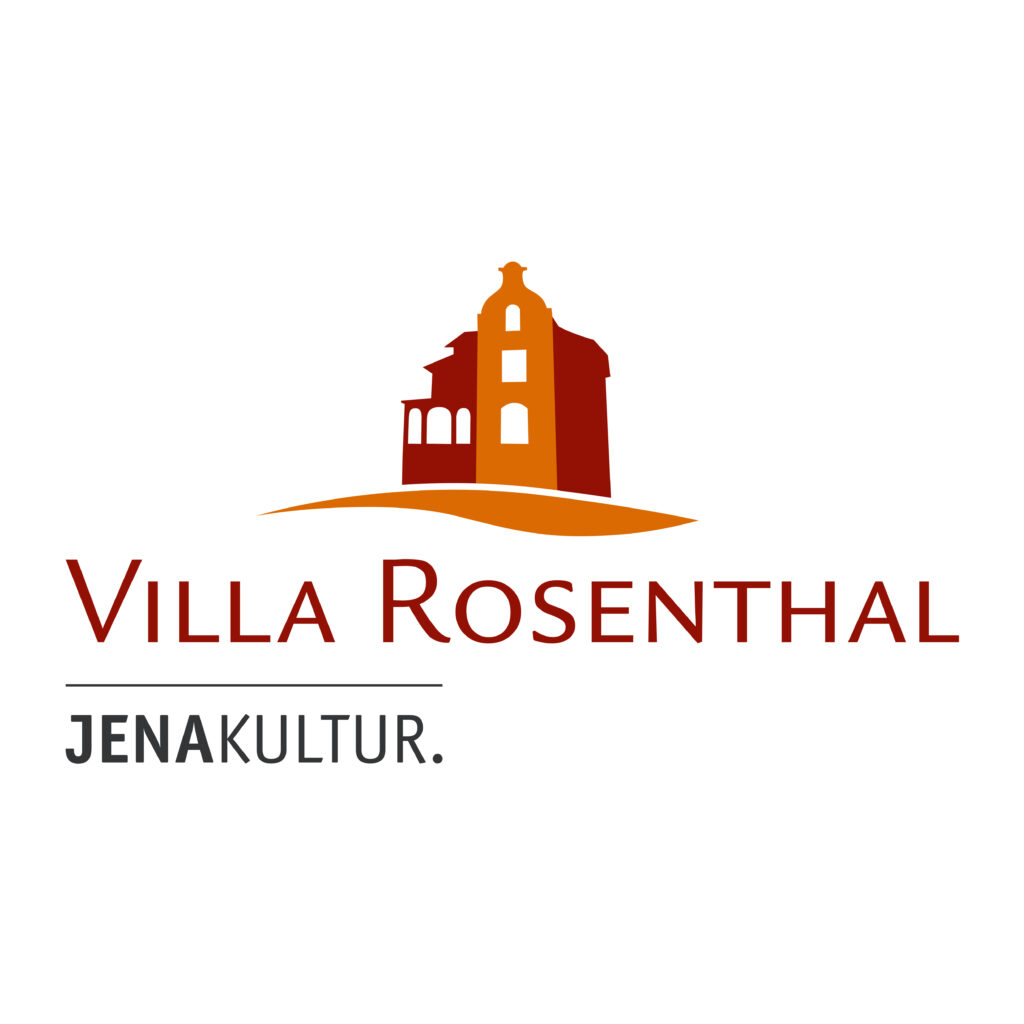 farbiges Villa Rosenthal Logo in rot-orange gehalten mit Unterzeile JenaKultur. auf weißem Grund