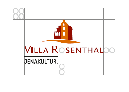 Logo der Villa Rosenthal mit Abmessungen zu den Seiten in Form eines "o"