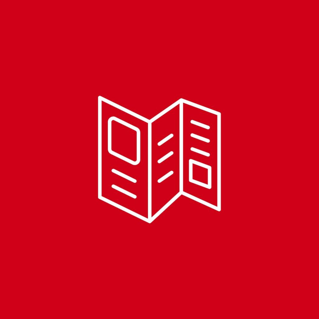 Eine Art Flyer auf einem dunkelrotem Grund