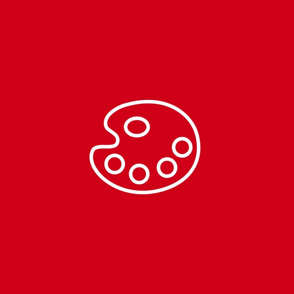 Eine Farbpalette auf einem dunkelrotem Grund