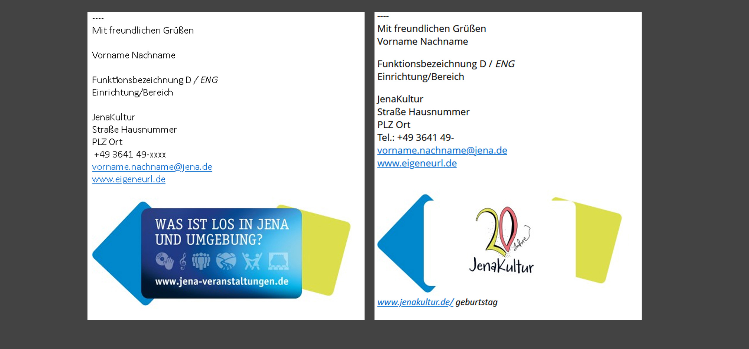 Ansicht der JenaKultur-Signaturen anhand von 2 Beispielen